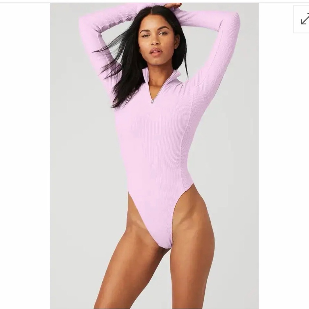 ALO Rise Up Long Sleeve Bodysuit Top Lilac Sugarplum Pink XS